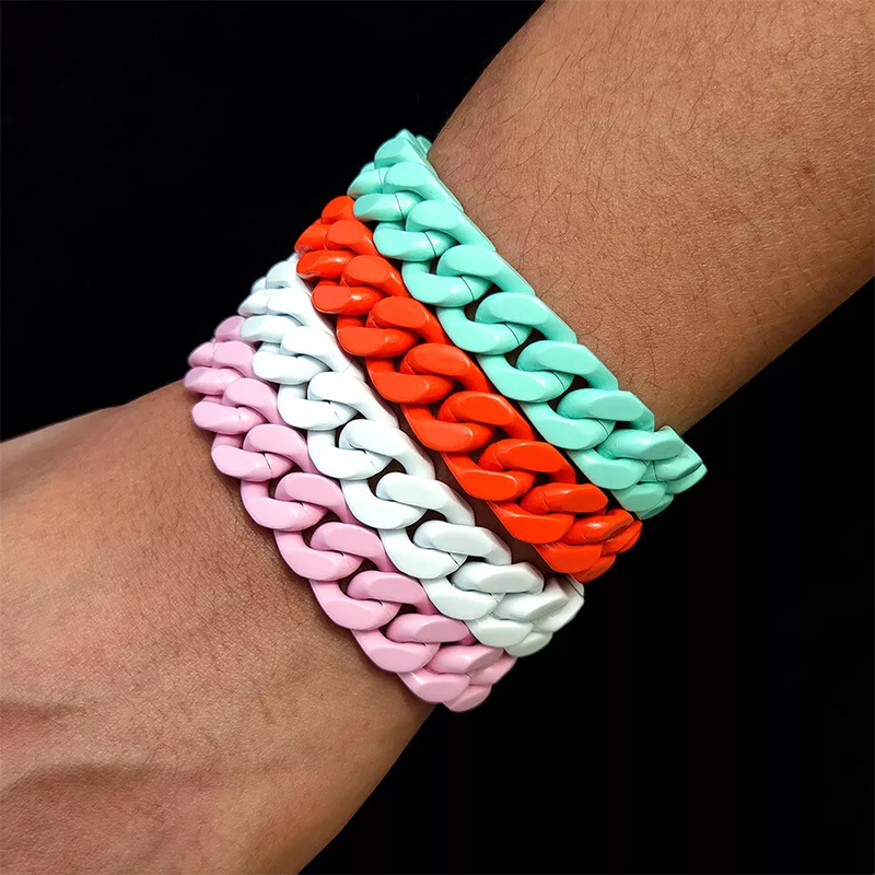 13mm Colorful Cuban Link Bracelet For Men Silver With Street Luxury Shine
