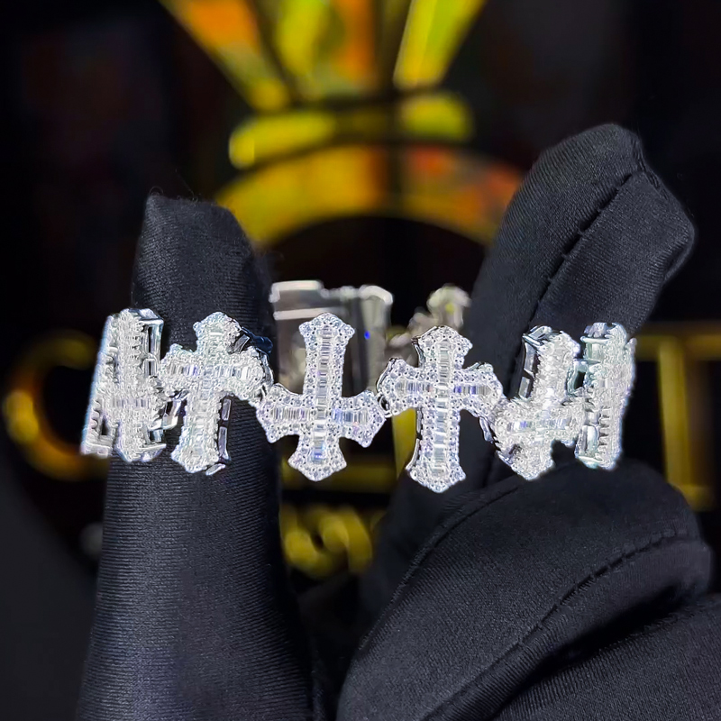 Iced Out Out Baguette Cut Crosses Bracelet Gold With Street Luxury Shine - Image 3
