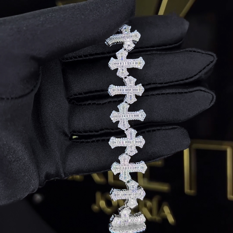 Iced Out Out Baguette Cut Crosses Bracelet Gold With Street Luxury Shine - Image 4