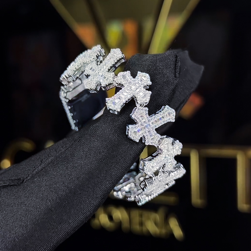 Iced Out Out Baguette Cut Crosses Bracelet Gold With Street Luxury Shine