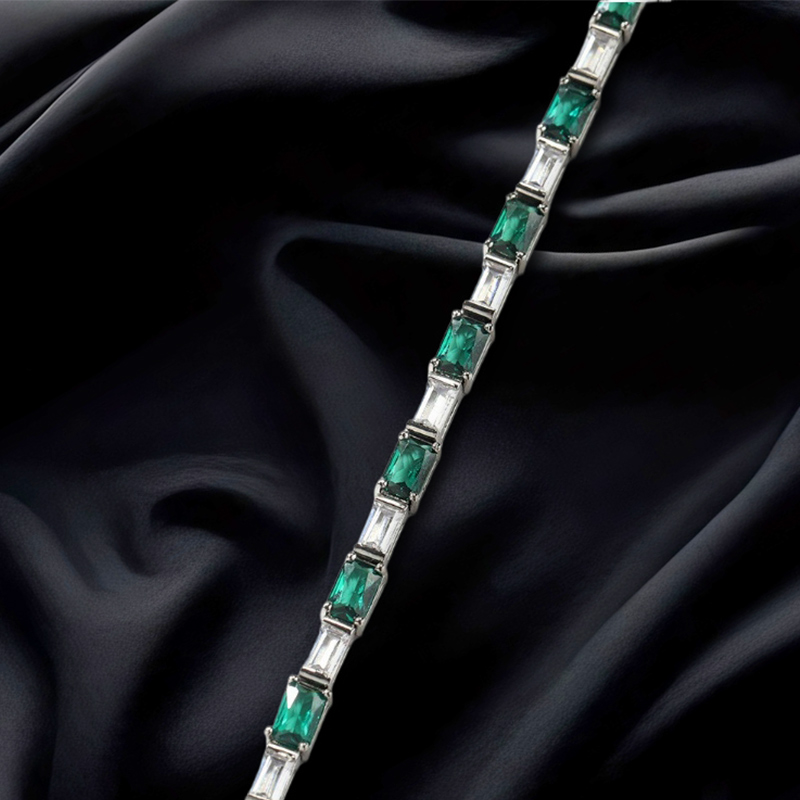 Green & White Baguette Cut Tennis Bracelet Gold With Street Luxury Shine - Image 3