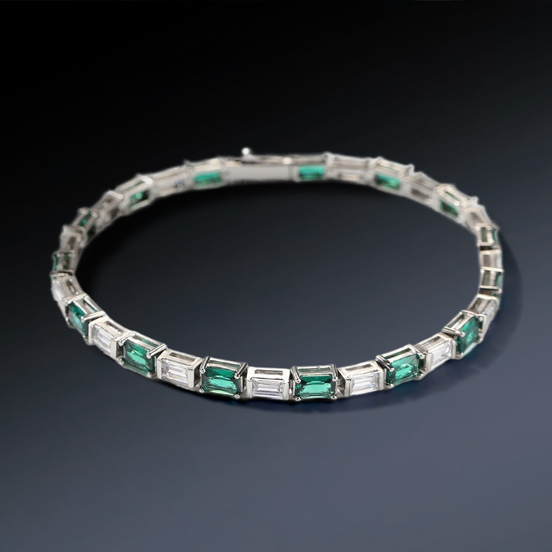 Green & White Baguette Cut Tennis Bracelet Gold With Street Luxury Shine - Image 4