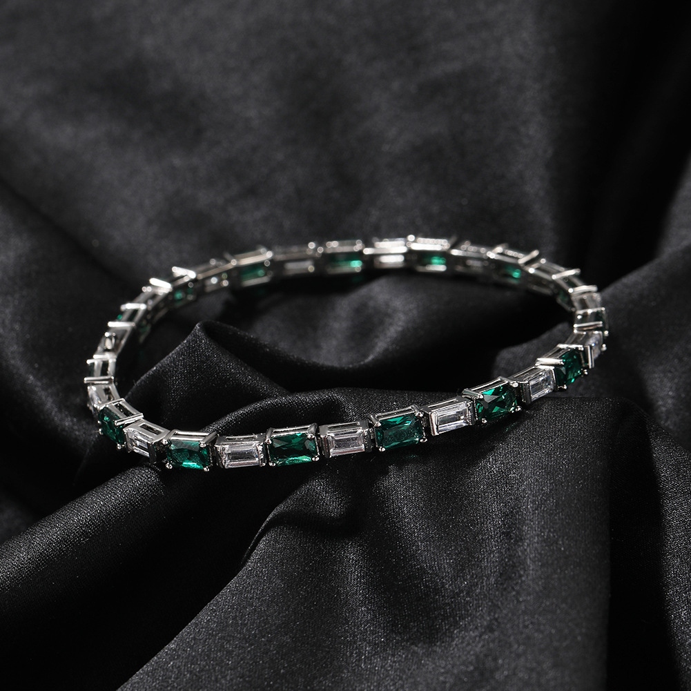 Green & White Baguette Cut Tennis Bracelet Gold With Street Luxury Shine