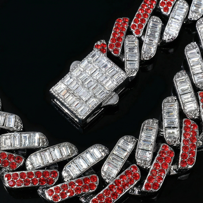 15mm Baguette Cut Red Diamonds Cuban Bracelet Gold With Street Luxury Shine - Image 3