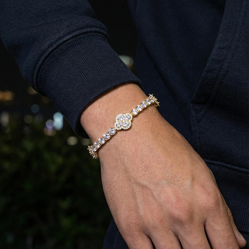 Iced Out Oval Cut Flower Tennis Bracelet Gold With Street Luxury Shine - Image 3