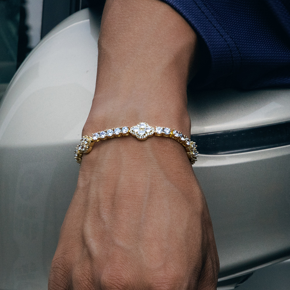 Iced Out Oval Cut Flower Tennis Bracelet Gold With Street Luxury Shine - Image 4