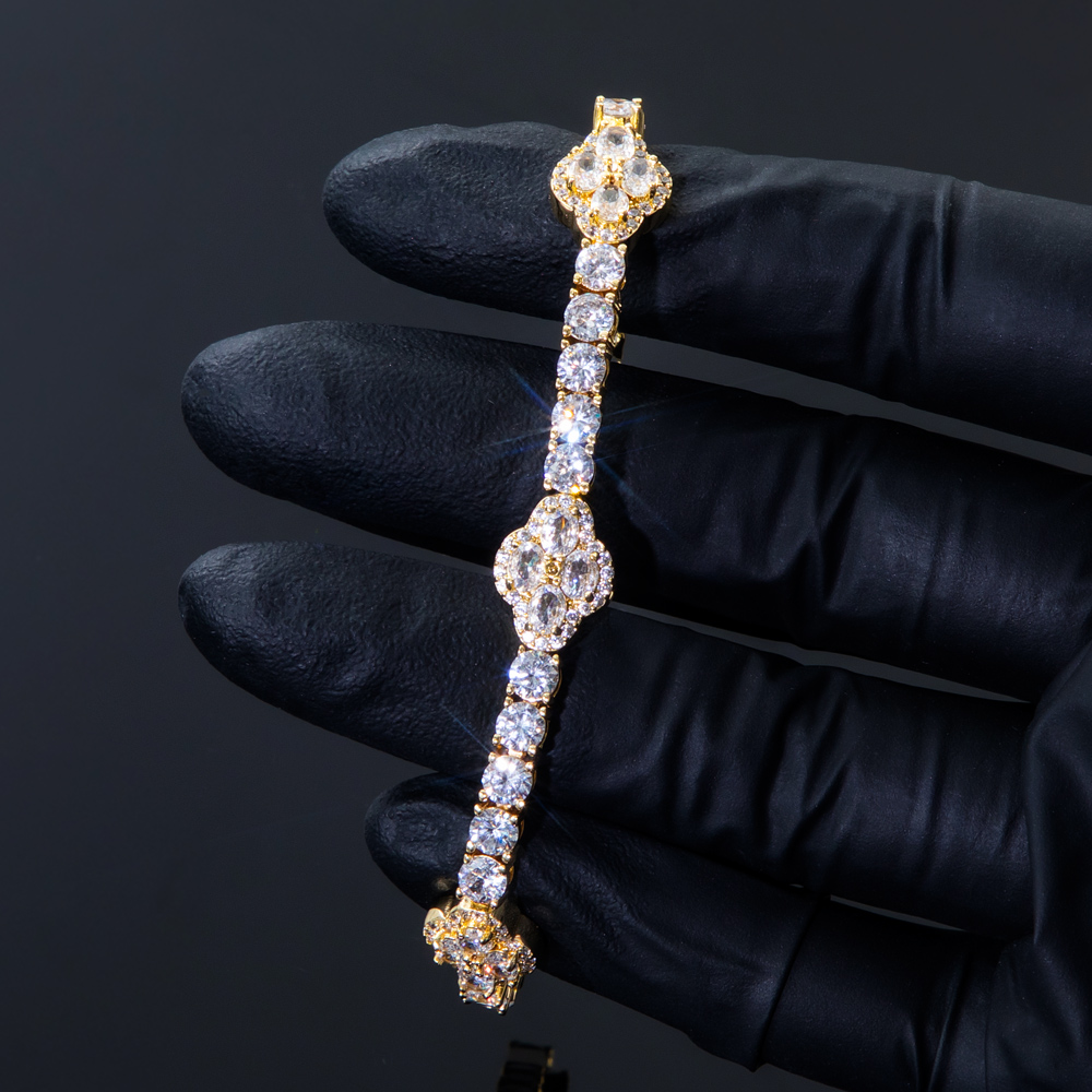 Iced Out Oval Cut Flower Tennis Bracelet Gold With Street Luxury Shine - Image 5