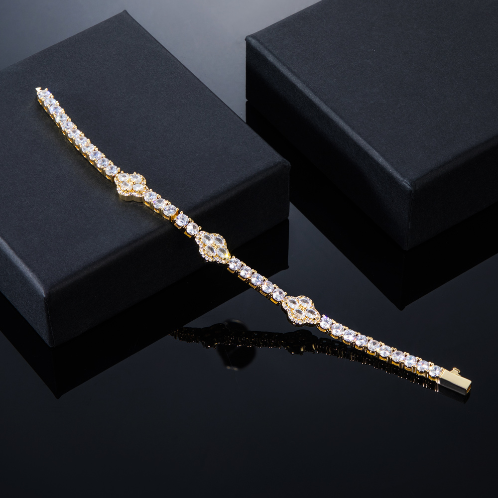 Iced Out Oval Cut Flower Tennis Bracelet Gold With Street Luxury Shine - Image 6