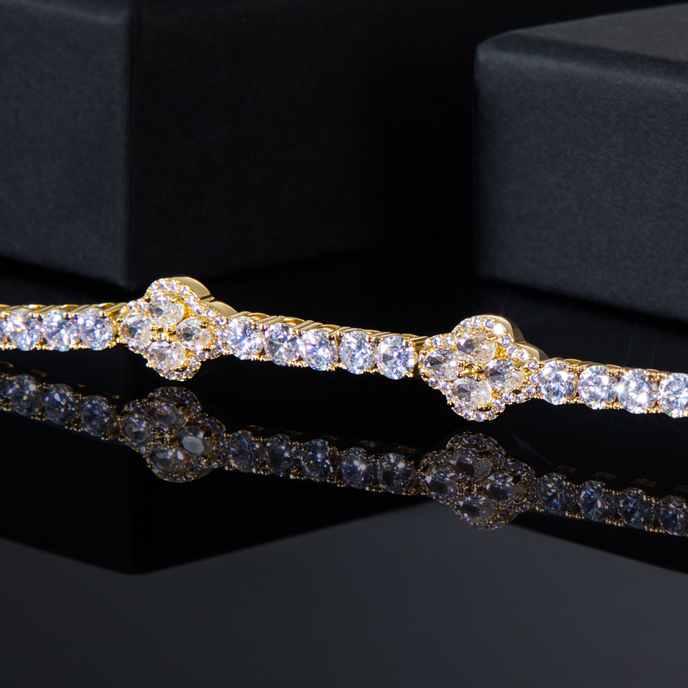 Iced Out Oval Cut Flower Tennis Bracelet Gold With Street Luxury Shine - Image 7