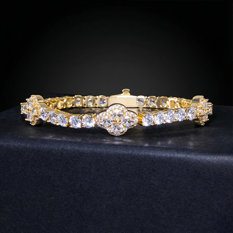 Iced Out Oval Cut Flower Tennis Bracelet Gold With Street Luxury Shine