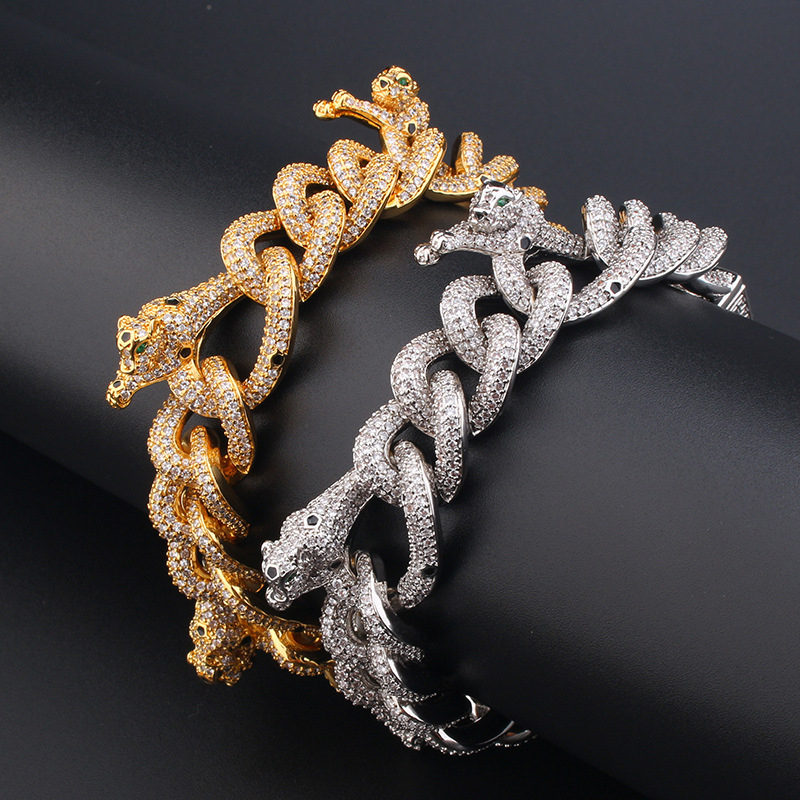 20mm Iced Out Leopard Cuban Bracelet Gold With Street Luxury Shine