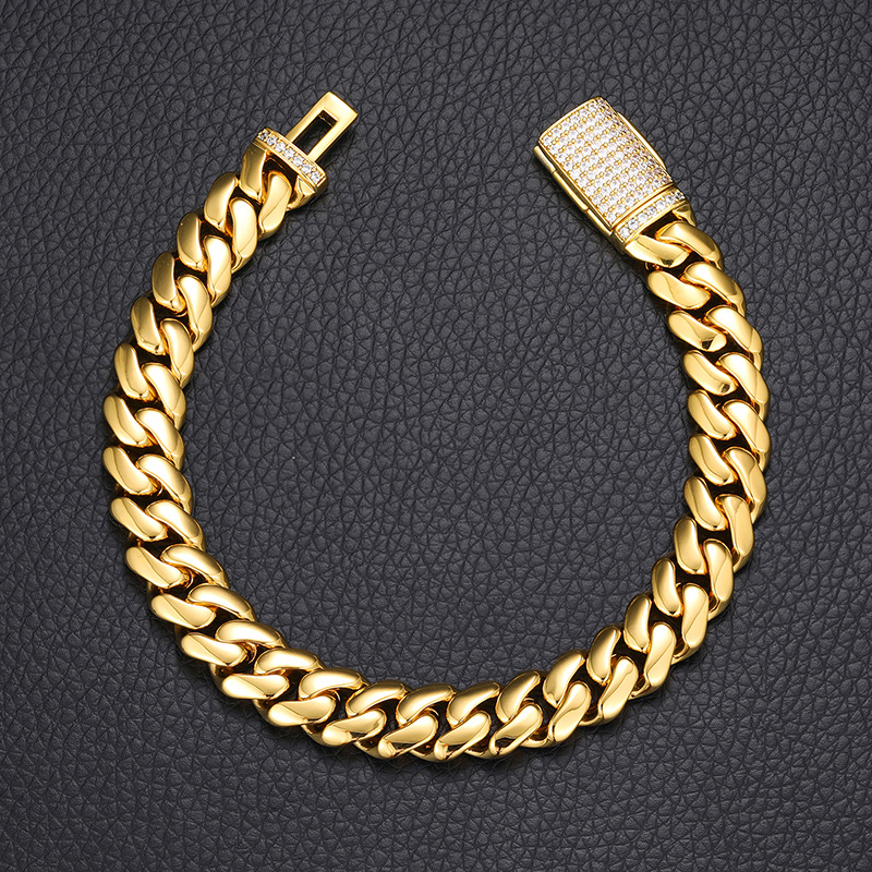 12mm Iced Out Clasp Cuban Bracelet In Gold With Street Luxury Shine