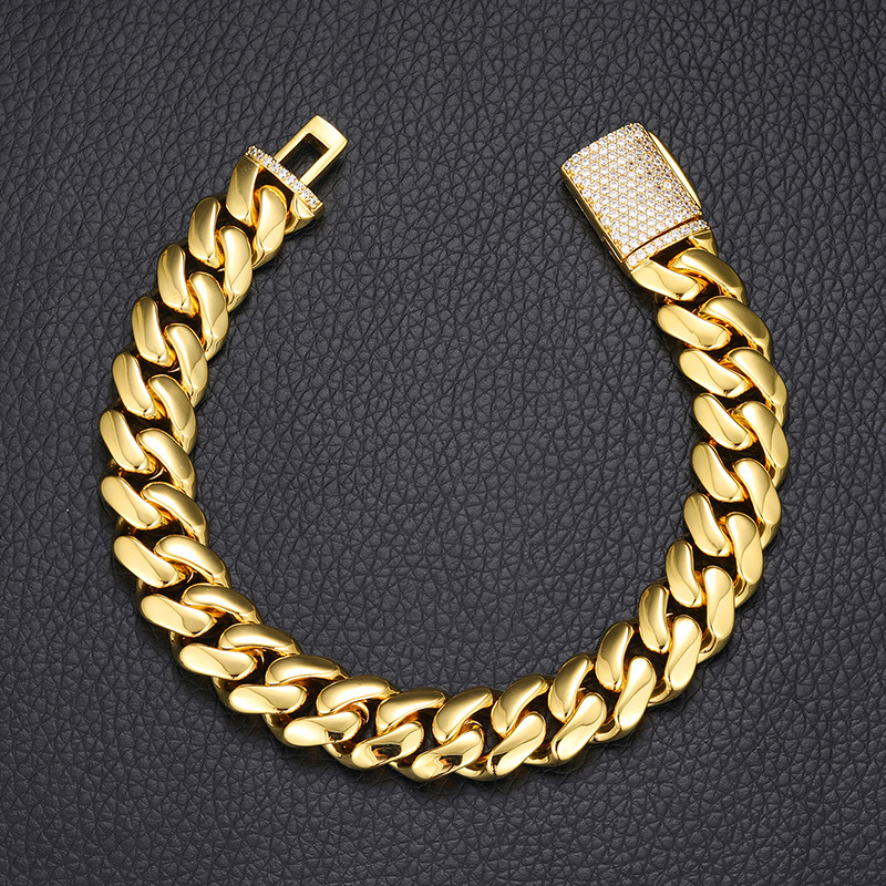 14mm Iced Out Clasp Cuban Bracelet In Gold With Street Luxury Shine