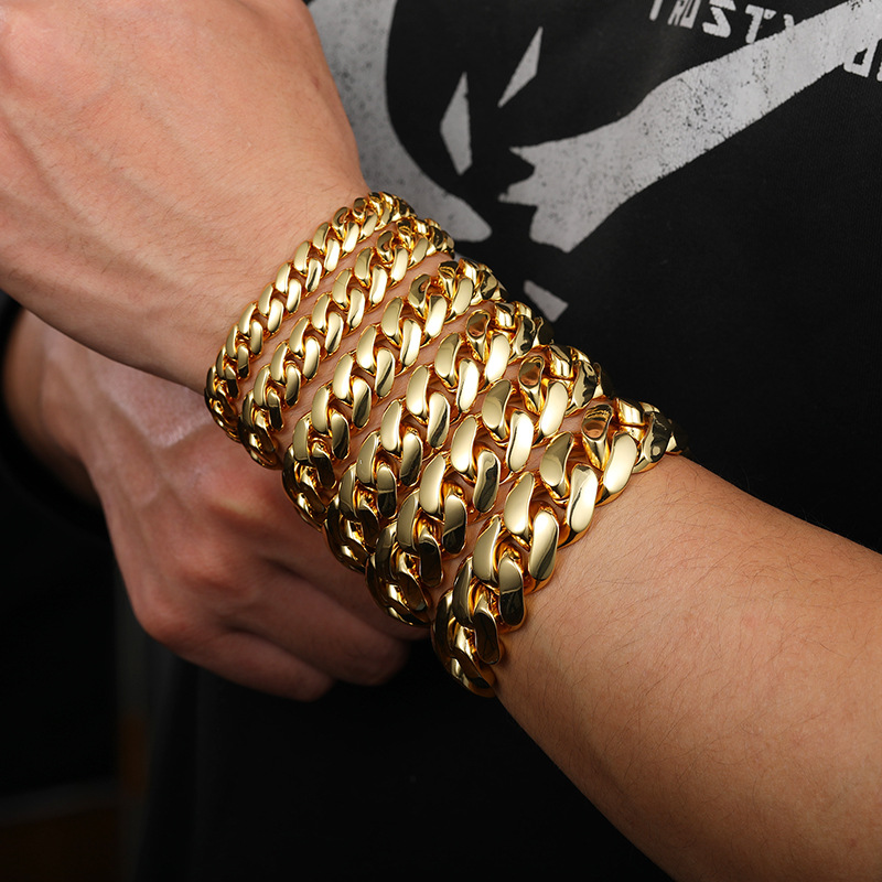 10/12/14/16/18/20/22mm Cuban Bracelet In Gold With Street Luxury Shine