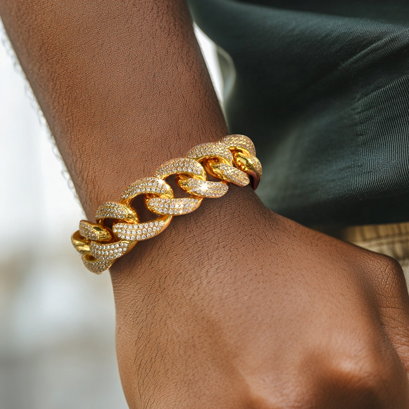 18mm Iced Out Miami Cuban Bracelet Gold With Street Luxury Shine