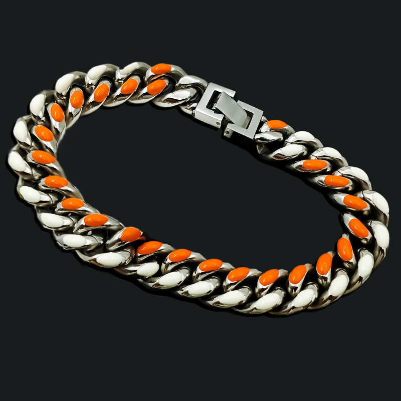 10mm Multicolor Enamel Cuban Bracelet Silver With Street Luxury Shine