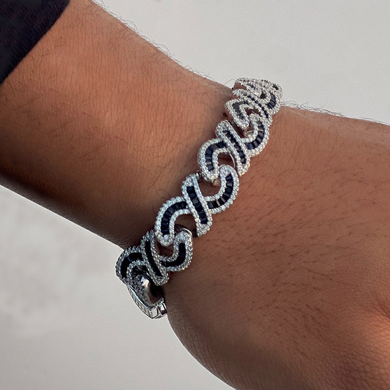 12mm Baguette Cut Black Diamonds Infinity Bracelet With Street Luxury Shine