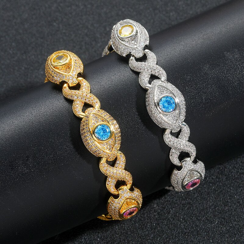 14mm Eyes Infinity Sign Fancy Color Diamond Bracelet Iced Out - Image 5
