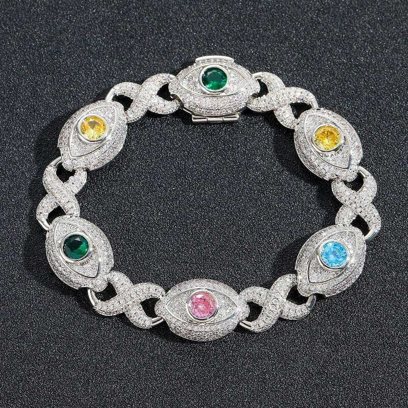 14mm Eyes Infinity Sign Fancy Color Diamond Bracelet Iced Out