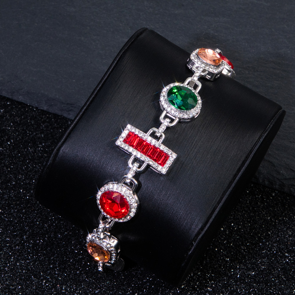 Colorful Diamonds Baguette Cut Bracelet Gold With Street Luxury Shine - Image 3
