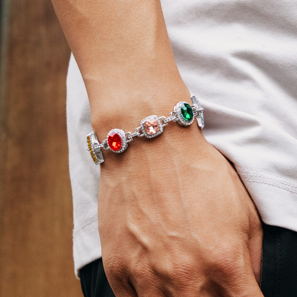 Colorful Diamonds Baguette Cut Bracelet Gold With Street Luxury Shine - Image 4