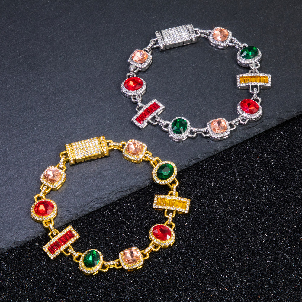 Colorful Diamonds Baguette Cut Bracelet Gold With Street Luxury Shine - Image 6