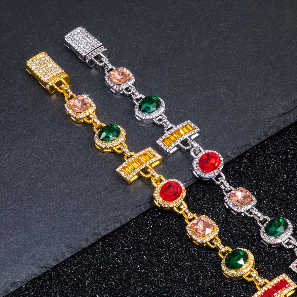 Colorful Diamonds Baguette Cut Bracelet Gold With Street Luxury Shine - Image 7