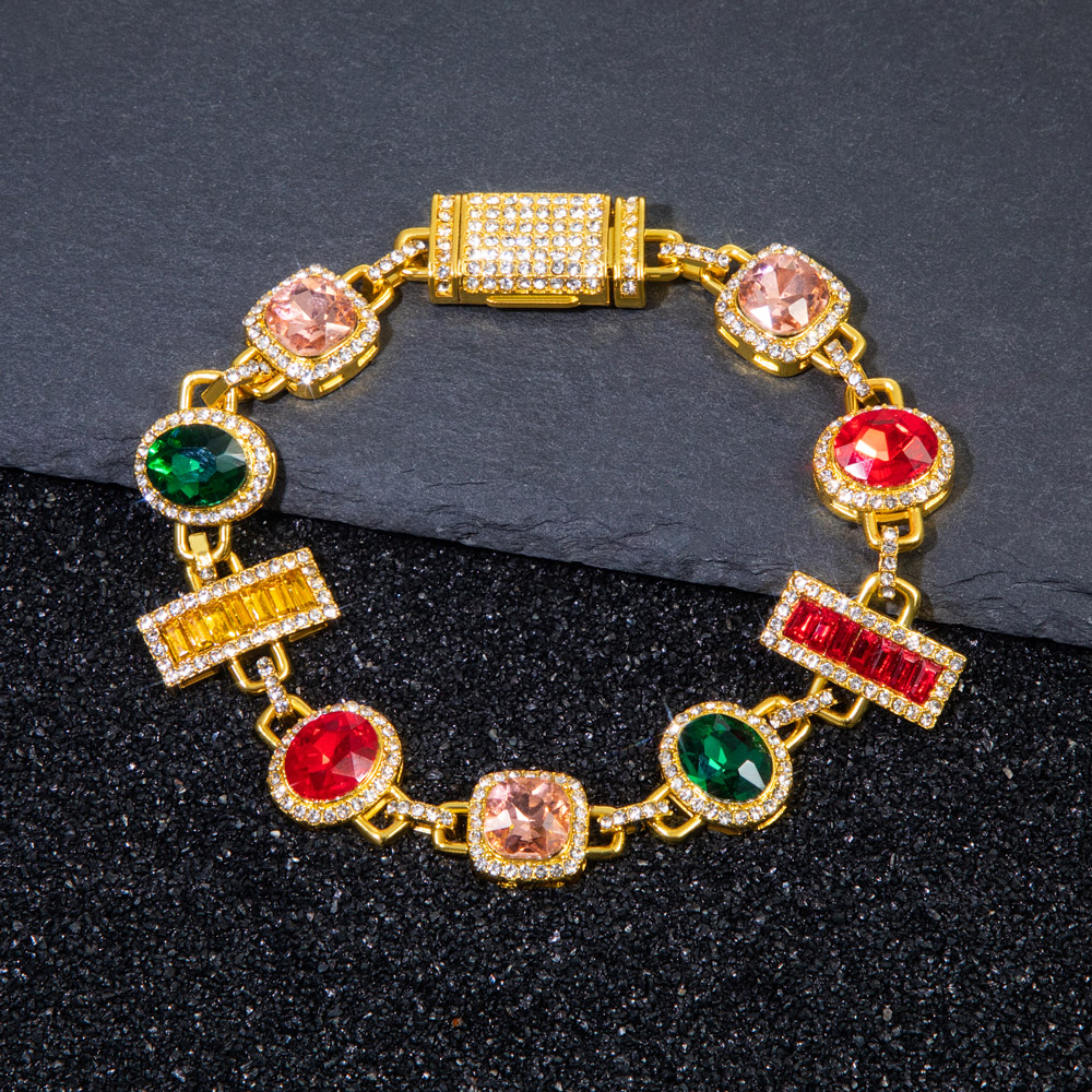 Colorful Diamonds Baguette Cut Bracelet Gold With Street Luxury Shine