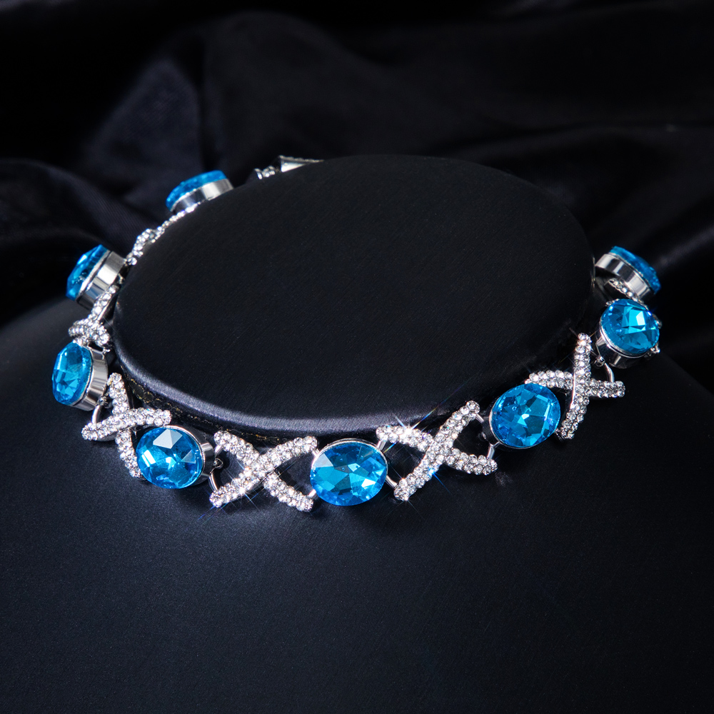 Oval Cut Blue Diamonds Iced Out Infinity Sign Bracelet Gold - Image 3