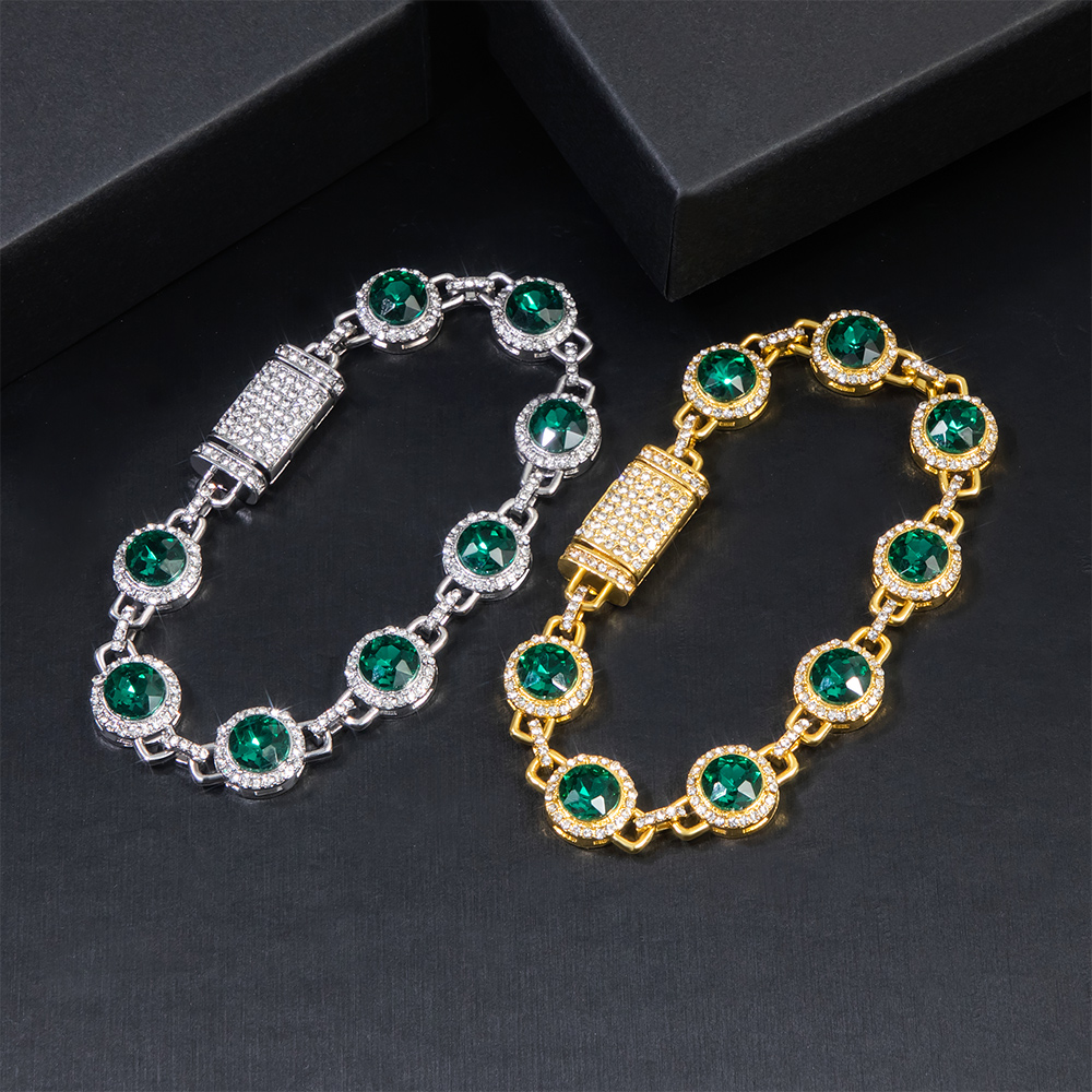 Round Brilliant Cut Emerald Green Diamonds Bracelet Gold - Image 4
