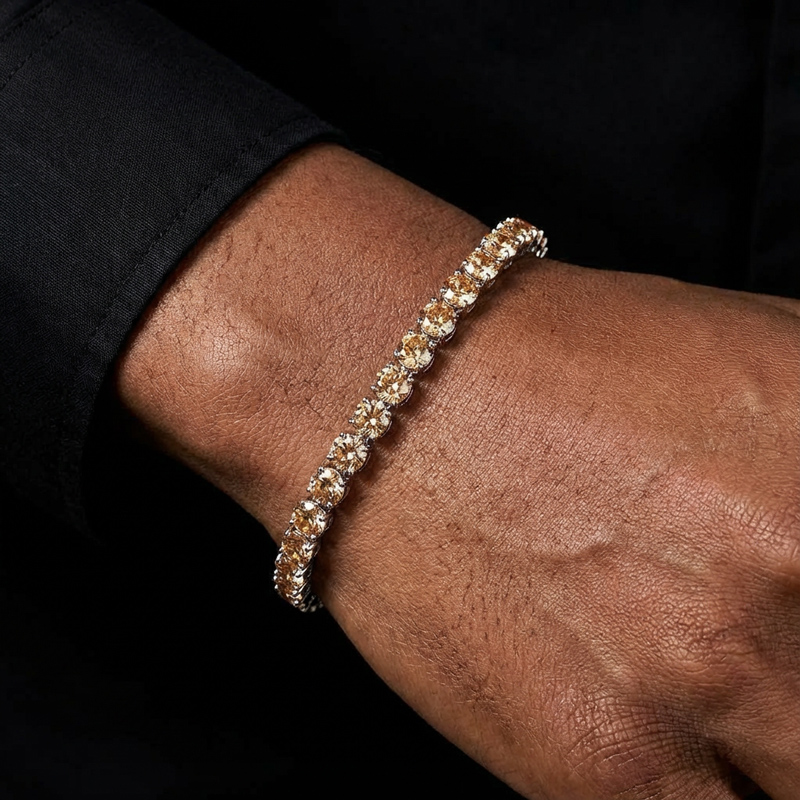 6mm Champagne Tennis Bracelet In 18k White Gold With Iced Out Shine - Image 3