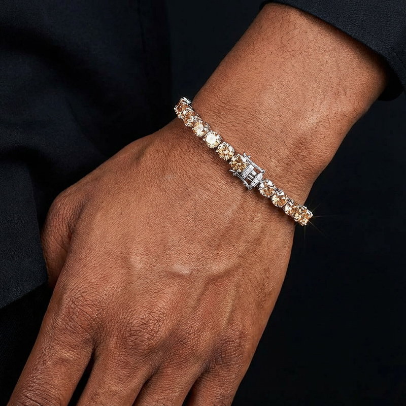 6mm Champagne Tennis Bracelet In 18k White Gold With Iced Out Shine - Image 4