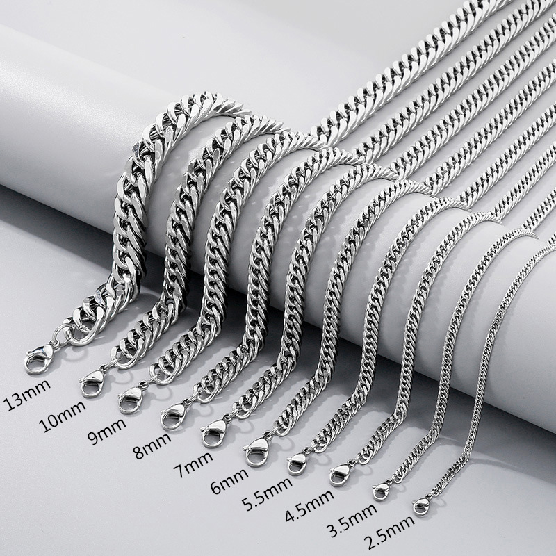 2.5/3.5/4.5/5.5/6/7/8/9/10/13mm Stainless Steel Cuban Bracelet Silver - Image 5