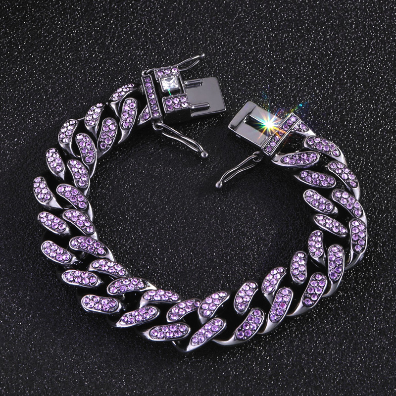 Iced Out Purple 13mm Miami Cuban Bracelet Gold With Street Luxury Shine - Image 4