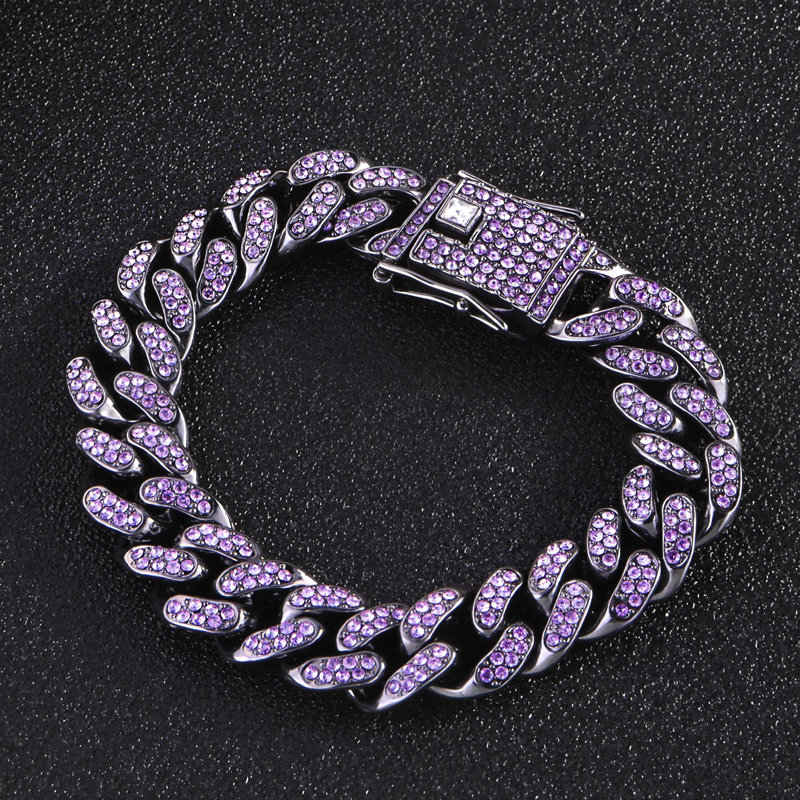 Iced Out Purple 13mm Miami Cuban Bracelet Gold With Street Luxury Shine