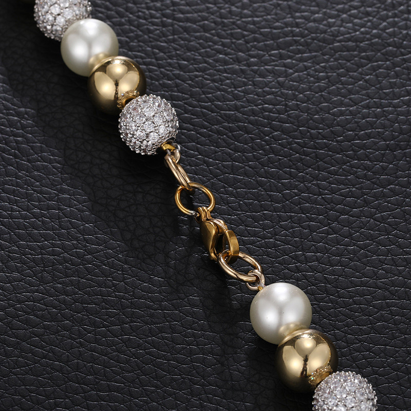 10mm Iced Out Beads Pearl Bracelet Gold With Street Luxury Shine - Image 4