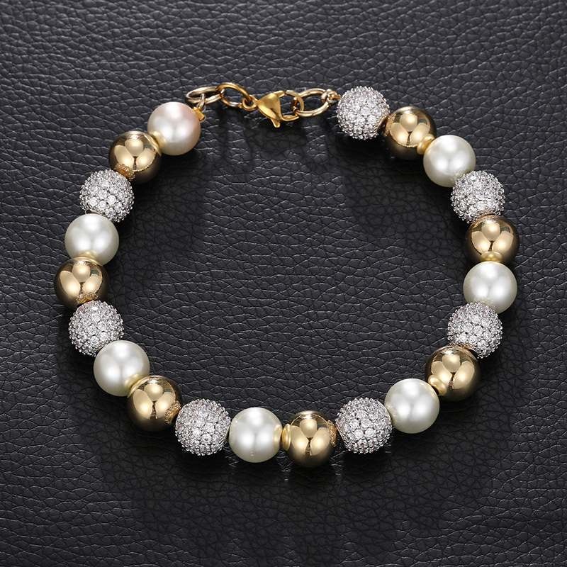 10mm Iced Out Beads Pearl Bracelet Gold With Street Luxury Shine