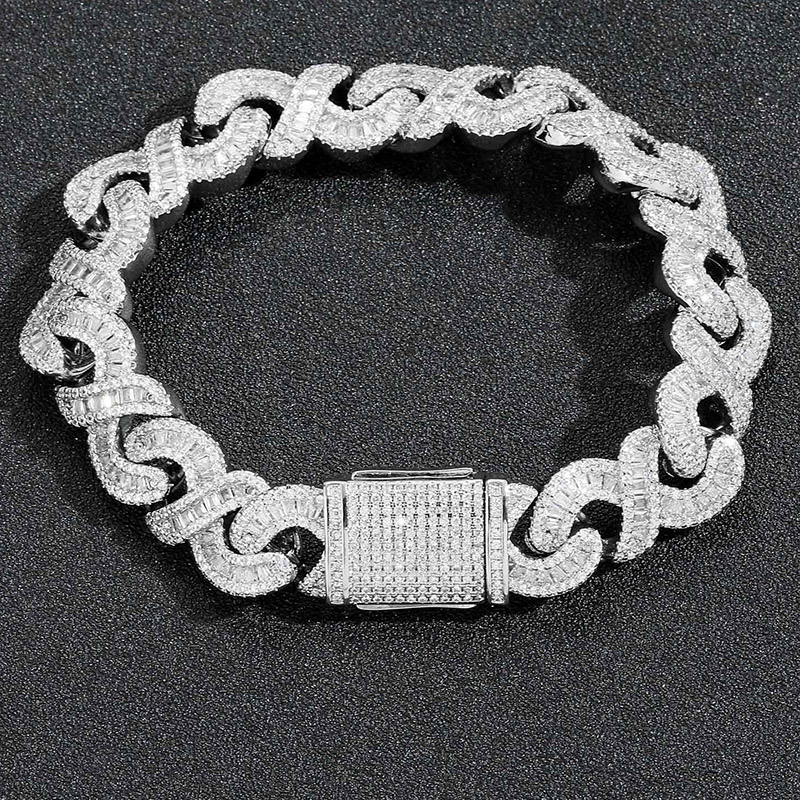 Iced Out Out 12mm Baguette Cut Infinity Link Bracelet Gold - Image 3