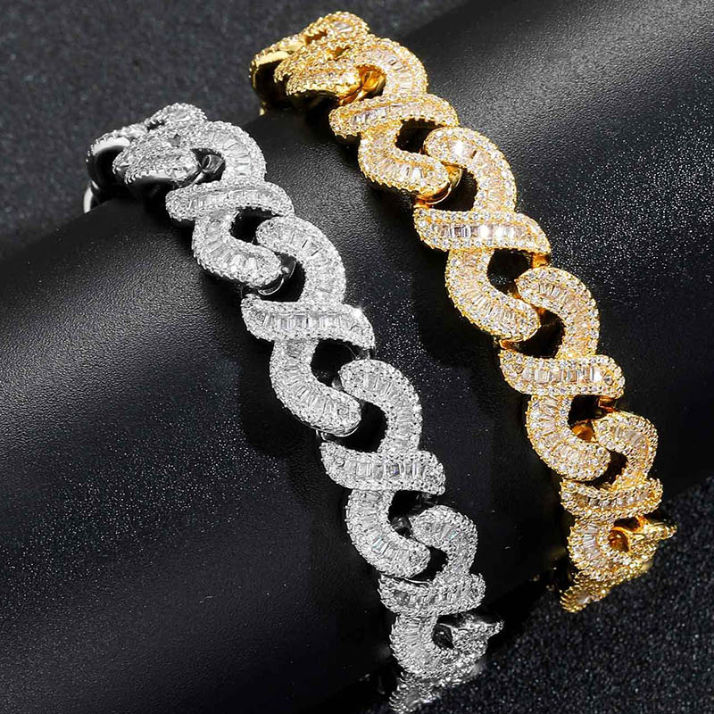 Iced Out Out 12mm Baguette Cut Infinity Link Bracelet Gold