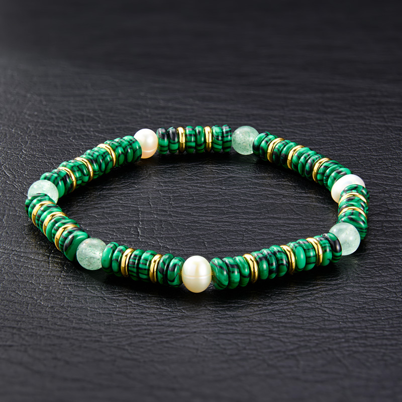 6mm Natural Stone Malachite Bracelet Silver With Street Luxury Shine - Image 4