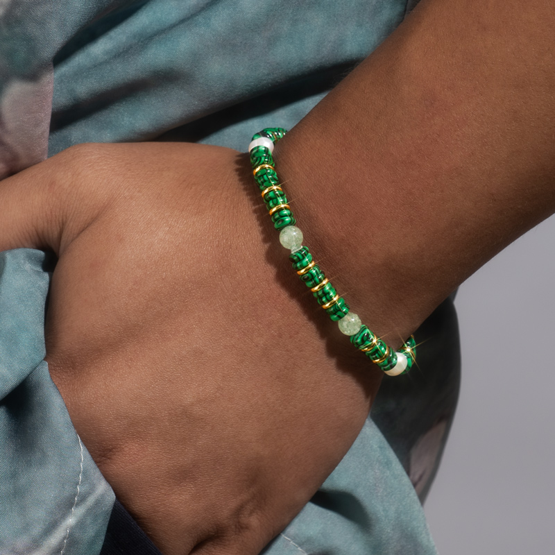 6mm Natural Stone Malachite Bracelet Silver With Street Luxury Shine