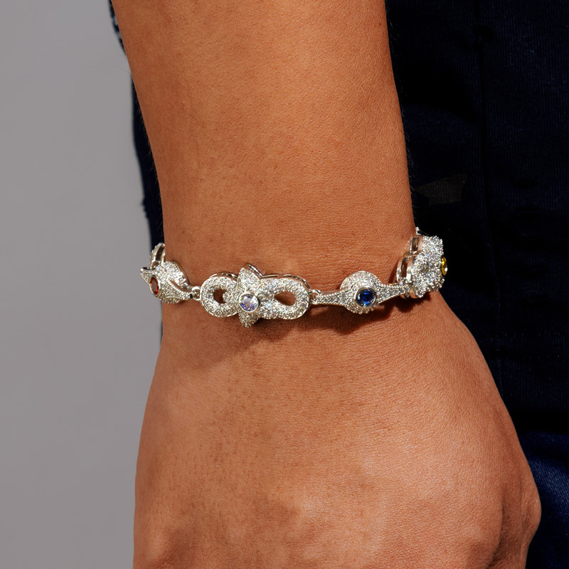 Iced Out Out 14mm Colored Evil Eye Infinity Star Amulet Bracelet Gold