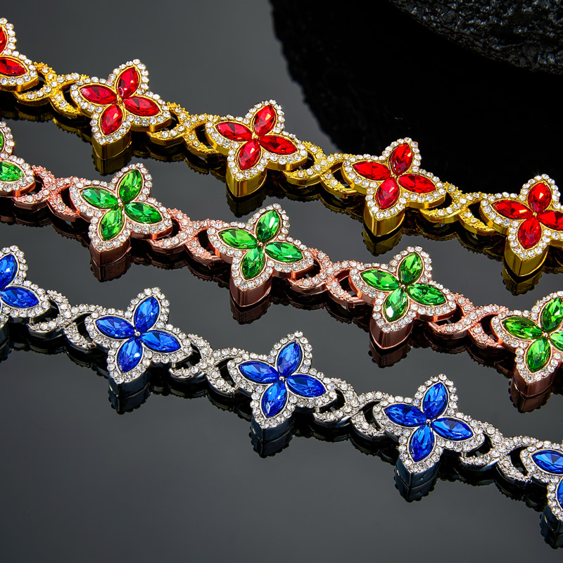 Iced Out Out 17mm Emerald Clover Bracelet In Rose Gold With Gold Shine - Image 4