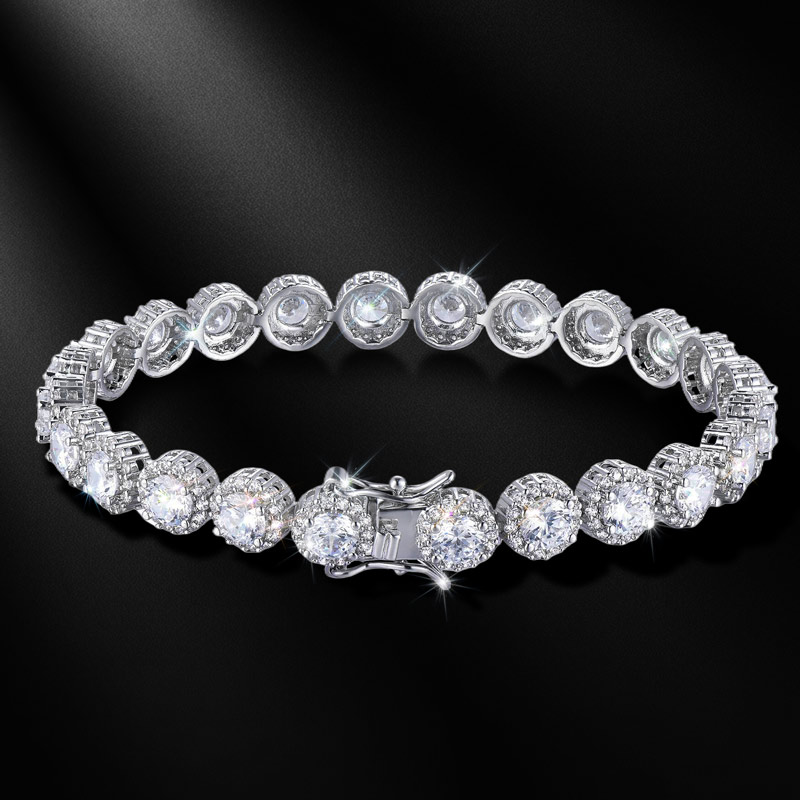 Iced Out Out Round Cut Sapphire/emerald Halo Bracelet Gold - Image 3