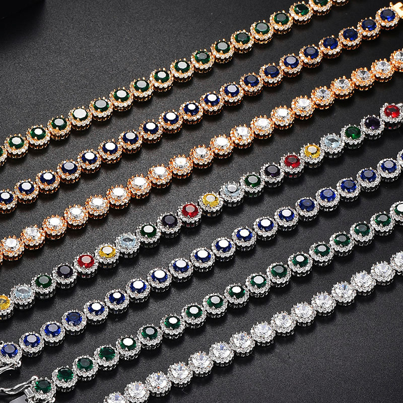 Iced Out Out Round Cut Sapphire/emerald Halo Bracelet Gold - Image 4