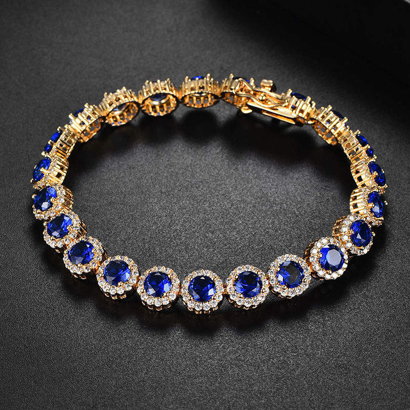 Iced Out Out Round Cut Sapphire/emerald Halo Bracelet Gold - Image 6