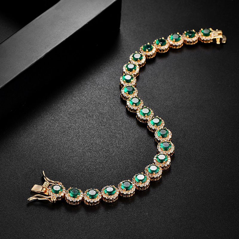 Iced Out Out Round Cut Sapphire/emerald Halo Bracelet Gold - Image 9