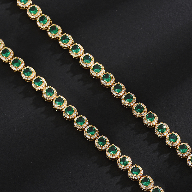 Iced Out Out Round Cut Sapphire/emerald Halo Bracelet Gold - Image 10