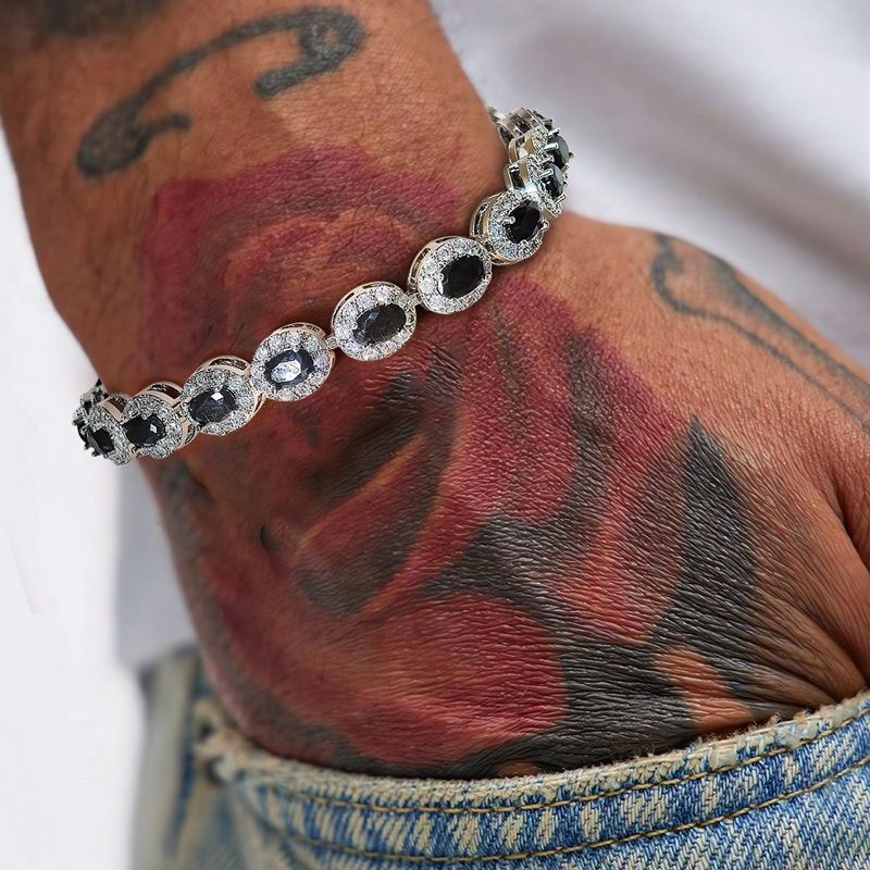 Iced Out Out Sapphire/emerald/ruby/white/black Oval Cut Halo Bracelet Gold - Image 4