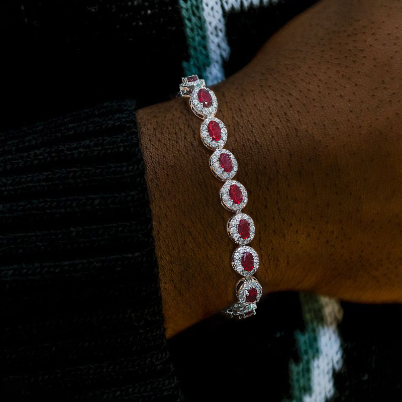 Iced Out Out Sapphire/emerald/ruby/white/black Oval Cut Halo Bracelet Gold - Image 5